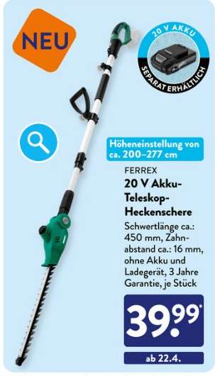 FERREX 20-V-Akku- Teleskop- Heckenschere