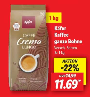 Käfer Kaffee ganze Bohne