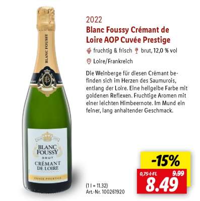 Blanc Foussy Crémant de Loire AOP Cuvée Prestige