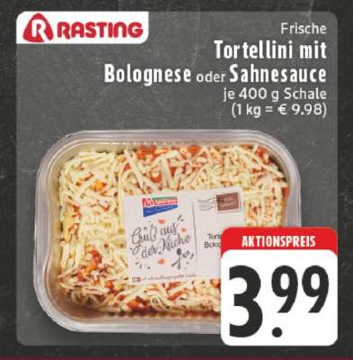 Frische Tortellini mit Bolognese oder Sahnesauce
