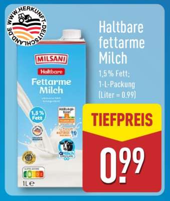 Haltbare fettarme Milch