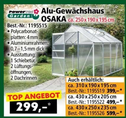 Alu-Gewächshaus OSAKA ca. 250 x 190 x 195 cm