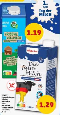 PENNY Zukunftsbauer Frische Vollmilch oder MILFIRMA Faire H-Milch