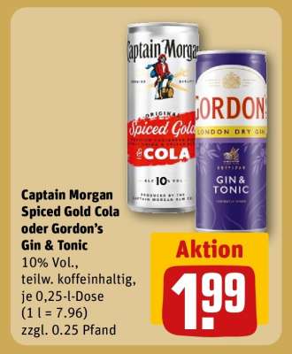 Captain Morgan Spiced Gold & Cola oder Gordon's Gin & Tonic