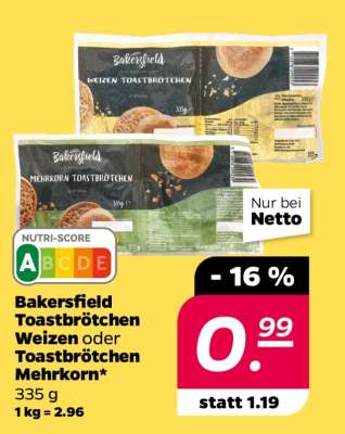 Bakersfield Toastbrötchen Weizen oder Toastbrötchen Mehrkorn