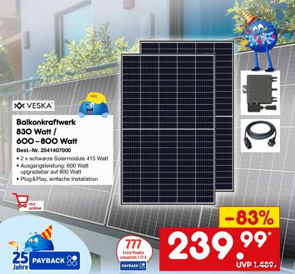 Balkonkraftwerk 830 Watt / 600 - 800 Watt