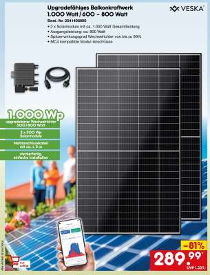 Upgradefähiges Balkonkraftwerk 1.000 Watt / 600 - 800 Watt