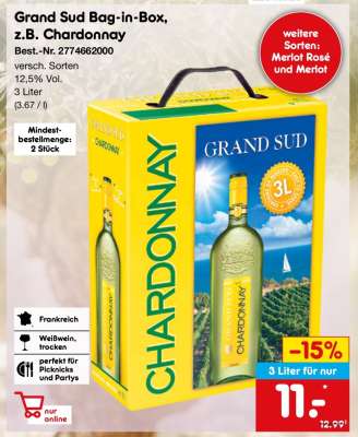 Grand Sud Bag-in-Box, z.B. Chardonnay