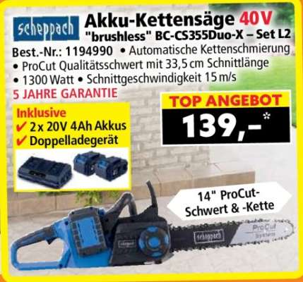 Akku-Kettensäge 40V "brushless" BC-CS355Duo-X – Set L2