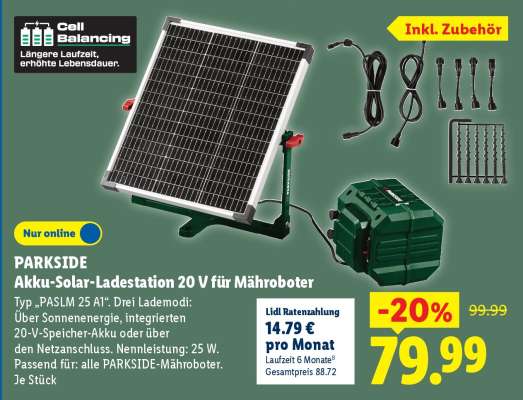 PARKSIDE Akku-Solar-Ladestation 20 V für Mähroboter