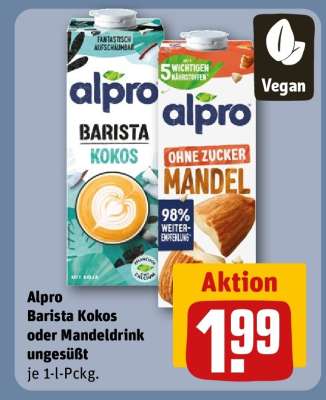 Alpro Barista Kokos oder Mandeldrink ungesüßt