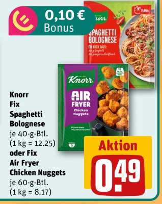 Knorr Fix Spaghetti Bolognese oder Fix Air Fryer Chicken Nuggets