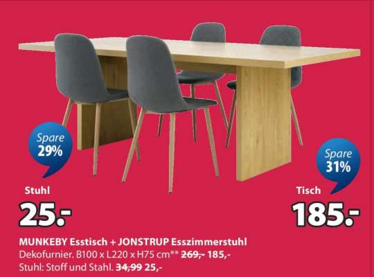 MUNKEBY Esstisch + JONSTRUP Esszimmerstuhl