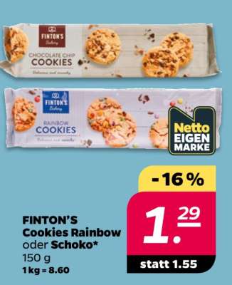 FINTON’S Cookies Rainbow oder Schoko