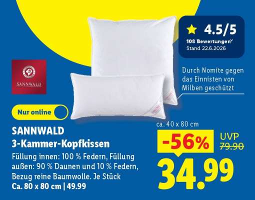 SANNWALD 3-Kammer-Kopfkissen