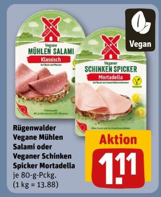 Rügenwalder Vegane Mühlen Salami oder Veganer Schinken Spicker Mortadella