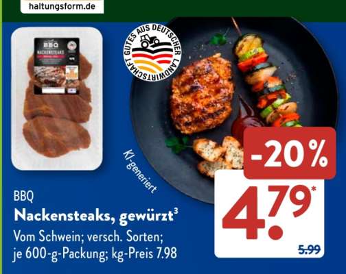 BBQ Nackensteaks, gewürzt