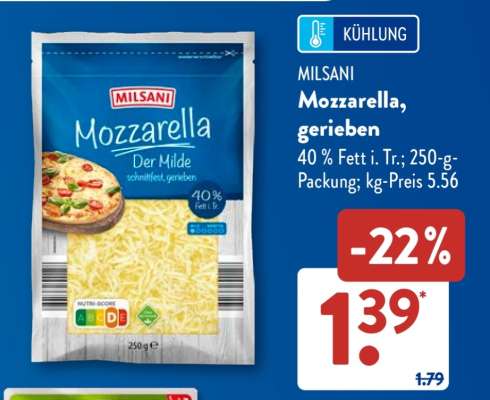 MILSANI Mozzarella, gerieben
