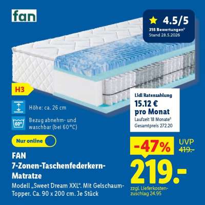 fan 7-Zonen-Taschenfederkern-Matratze