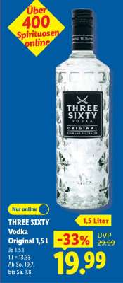 THREE SIXTY Vodka Original 1,5 l