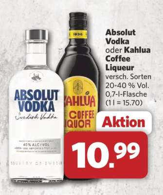 Absolut Vodka oder Kahlua Coffee Liqueur