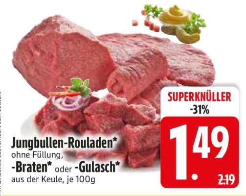 Jungbullen-Rouladen, -Braten oder -Gulasch
