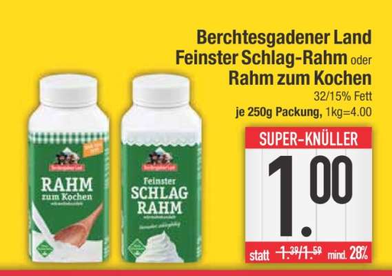 Berchtesgadener Land Feinster Schlag-Rahm oder Rahm zum Kochen