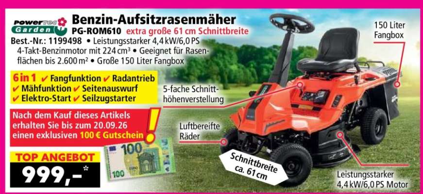 Benzin-Aufsitzrasenmäher PG-ROM610