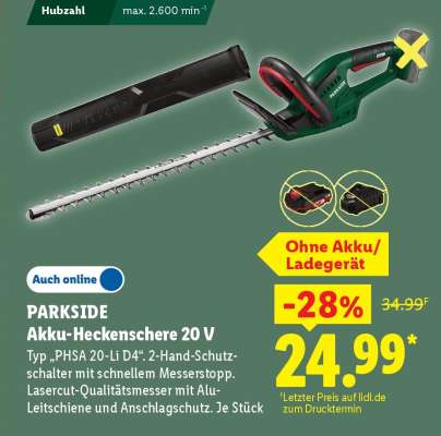 PARKSIDE Akku-Heckenschere 20 V
