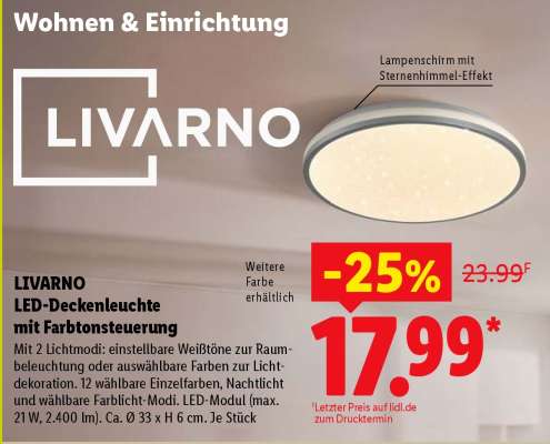 Livarno LED-Deckenleuchte mit Farbtonsteuerung