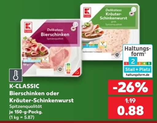K-CLASSIC Bierschinken oder Kräuter-Schinkenwurst
