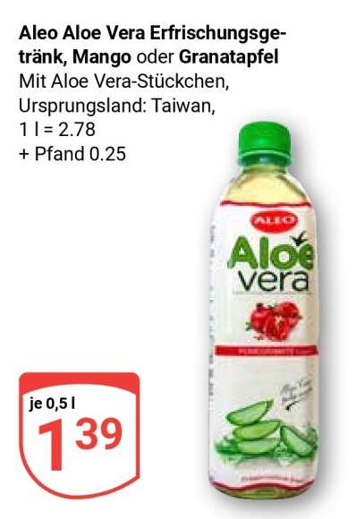 Aleo Aloe Vera Erfrischungsgetränk, Mango oder Granatapfel