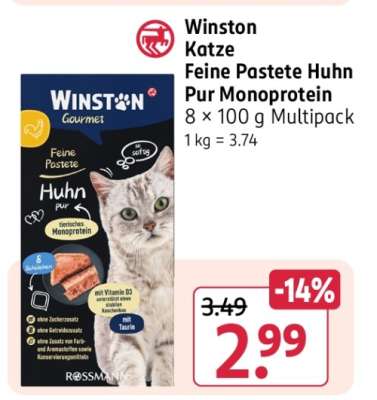 Winston Katze Feine Pastete Huhn Pur Monoprotein