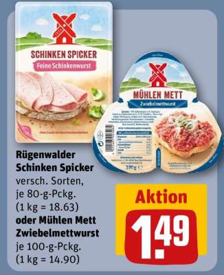 Rügenwalder Schinken Spicker oder Mühlen Mett Zwiebelmettwurst