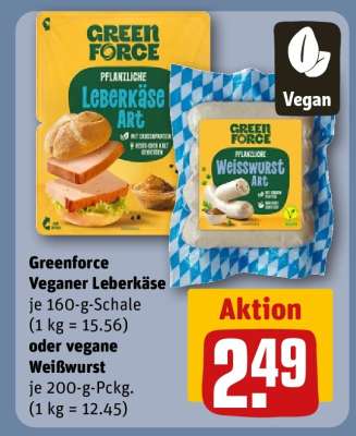 Greenforce Veganer Leberkäse oder vegane Weißwurst