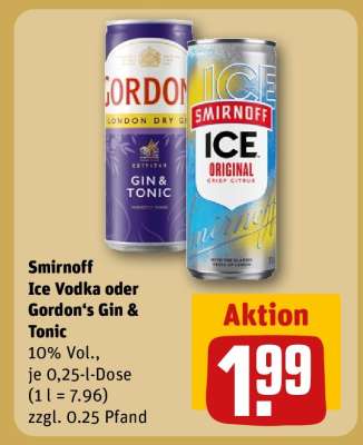 Smirnoff Ice Vodka oder Gordon‘s Gin & Tonic