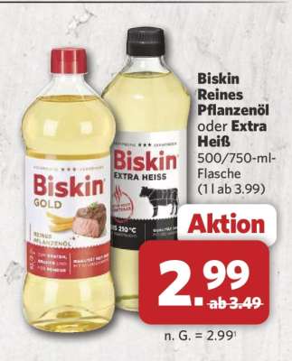 Biskin Reines Pflanzenöl oder Extra Heiß