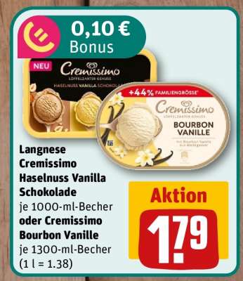 Langnese Cremissimo Haselnuss Vanilla Schokolade oder Cremissimo Bourbon Vanille