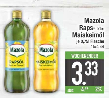 Mazola Raps- oder Maiskeimöl
