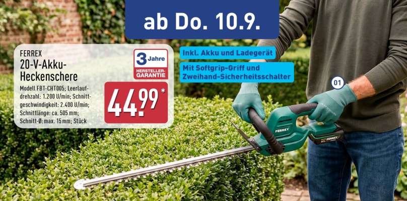FERREX 20-V-Akku-Heckenschere