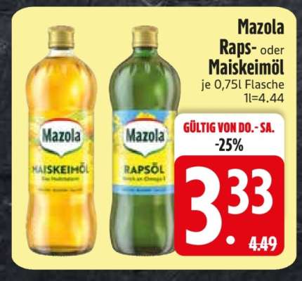 Mazola Raps- oder Maiskeimöl
