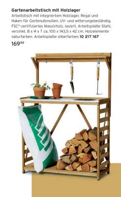 Gartenarbeitstisch mit Holzlager