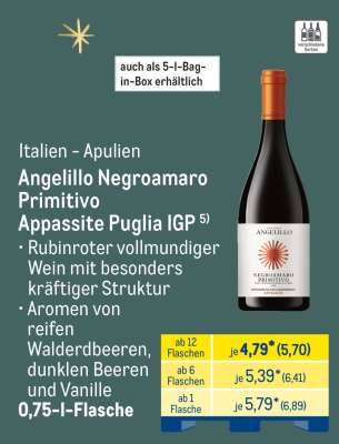 Angelillo Negroamaro Primitivo Appassite Puglia IGP