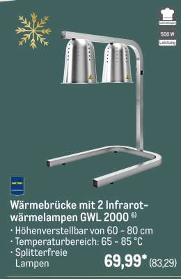 Wärmebrücke mit 2 Infrarot-Wärmelampen GWL 2000