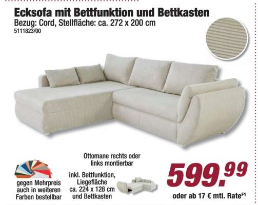 Ecksofa mit Bettfunktion und Bettkasten