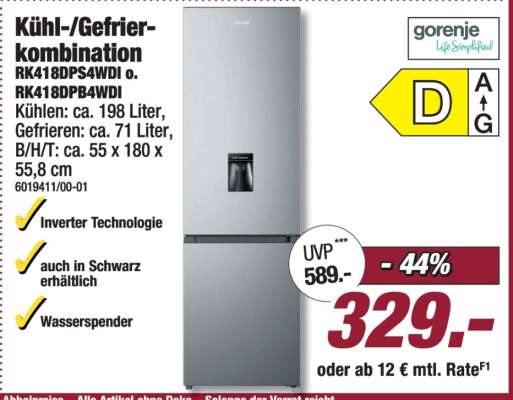 Kühl-/Gefrierkombination RK418DPS4WDI o. RK418DPB4WDI