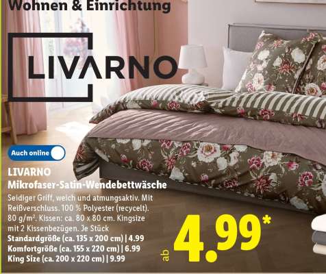 LIVARNO Mikrofaser-Satin-Wendebettwäsche