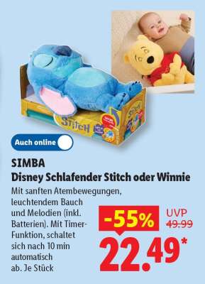 SIMBA Disney Schlafender Stitch oder Winnie