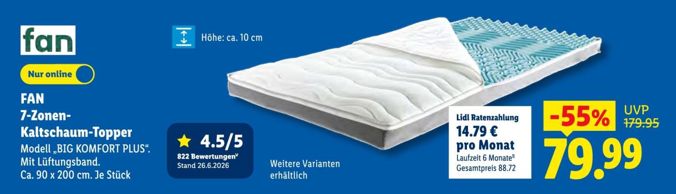 fan 7-Zonen-Kaltschaum-Topper