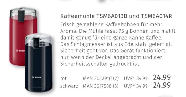 Kaffeemühle TSM6A013B und TSM6A014R